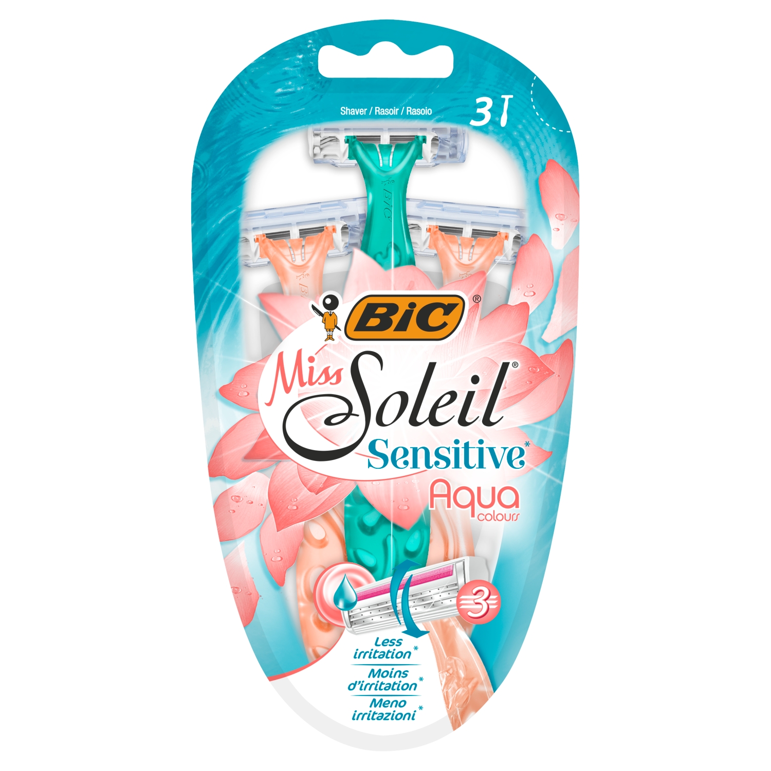 BIC Miss Soleil Sensitive Aqua Colours 3-ostrzowa maszynka do golenia 3 sztuki