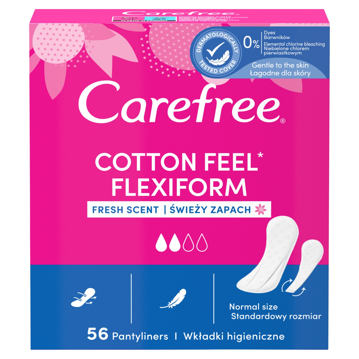 Carefree Cotton Feel Flexiform Wkładki higieniczne świeży zapach 56 sztuk