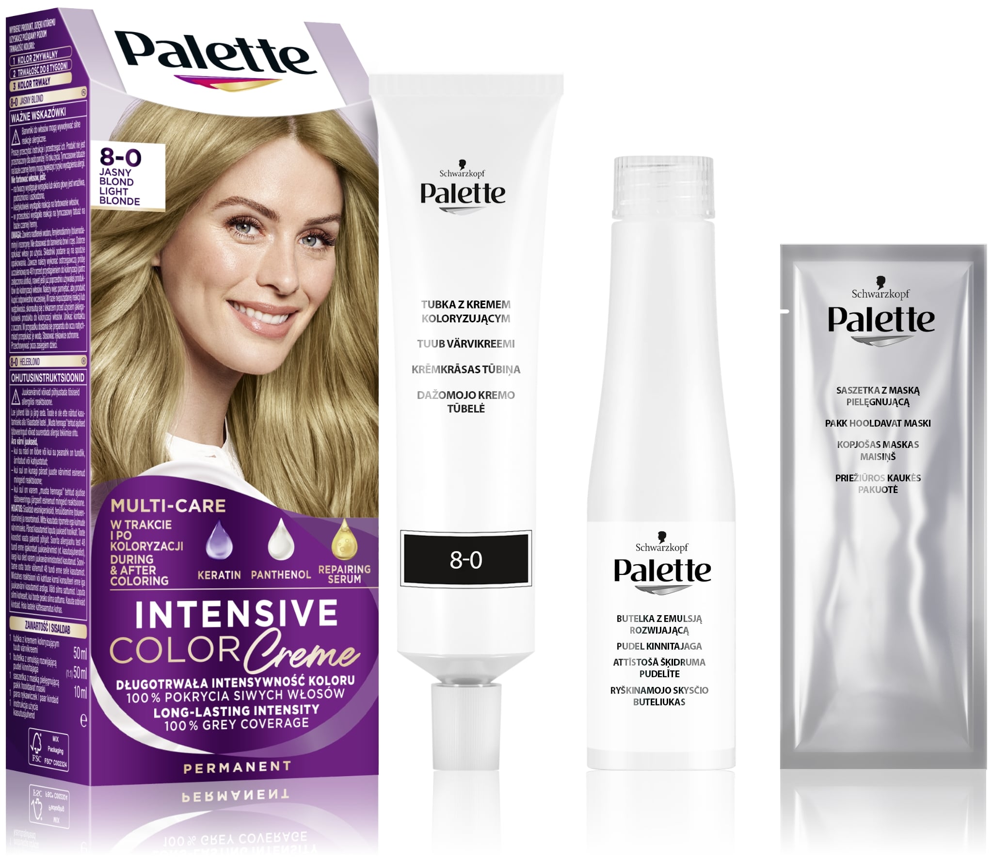 Palette Intensive Color Creme Farba do włosów w kremie 8-0 (N7) jasny blond