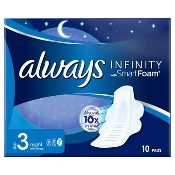 Always Infinity Night (Size 3) Ze skrzydełkami 10 Podpaski