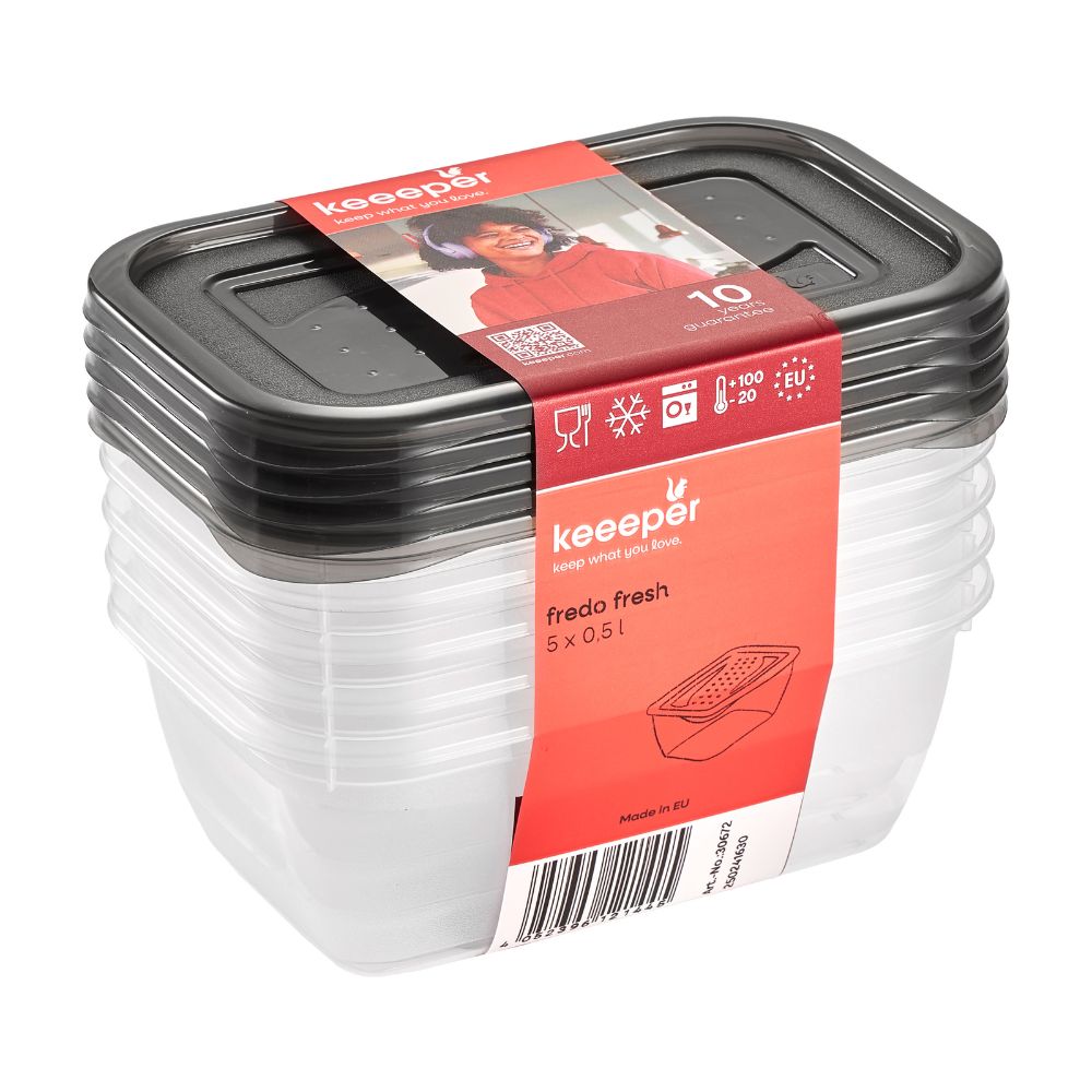 Keeeper Fredo Crystal Grey 0,5l Fresh zestaw pojemników na żywność 5 sztuk