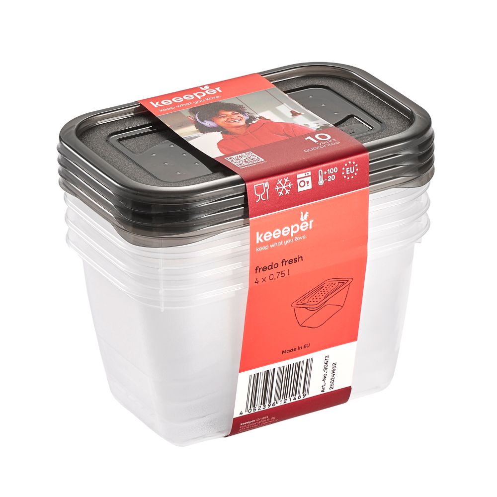 Keeeper Fredo Crystal Grey 0,75l Fresh zestaw pojemników na żywność 4 sztuki