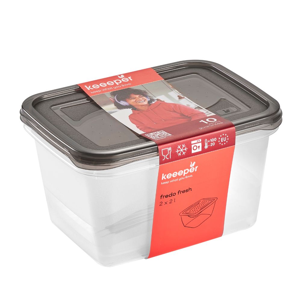 Keeeper Fredo Crystal Grey 2l Fresh zestaw pojemników na żywność 2 sztuki