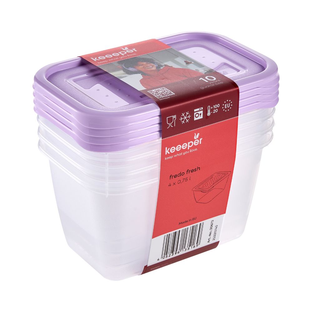 Keeeper Fredo Violet 0,75l Fresh zestaw pojemników na żywność 4 sztuki
