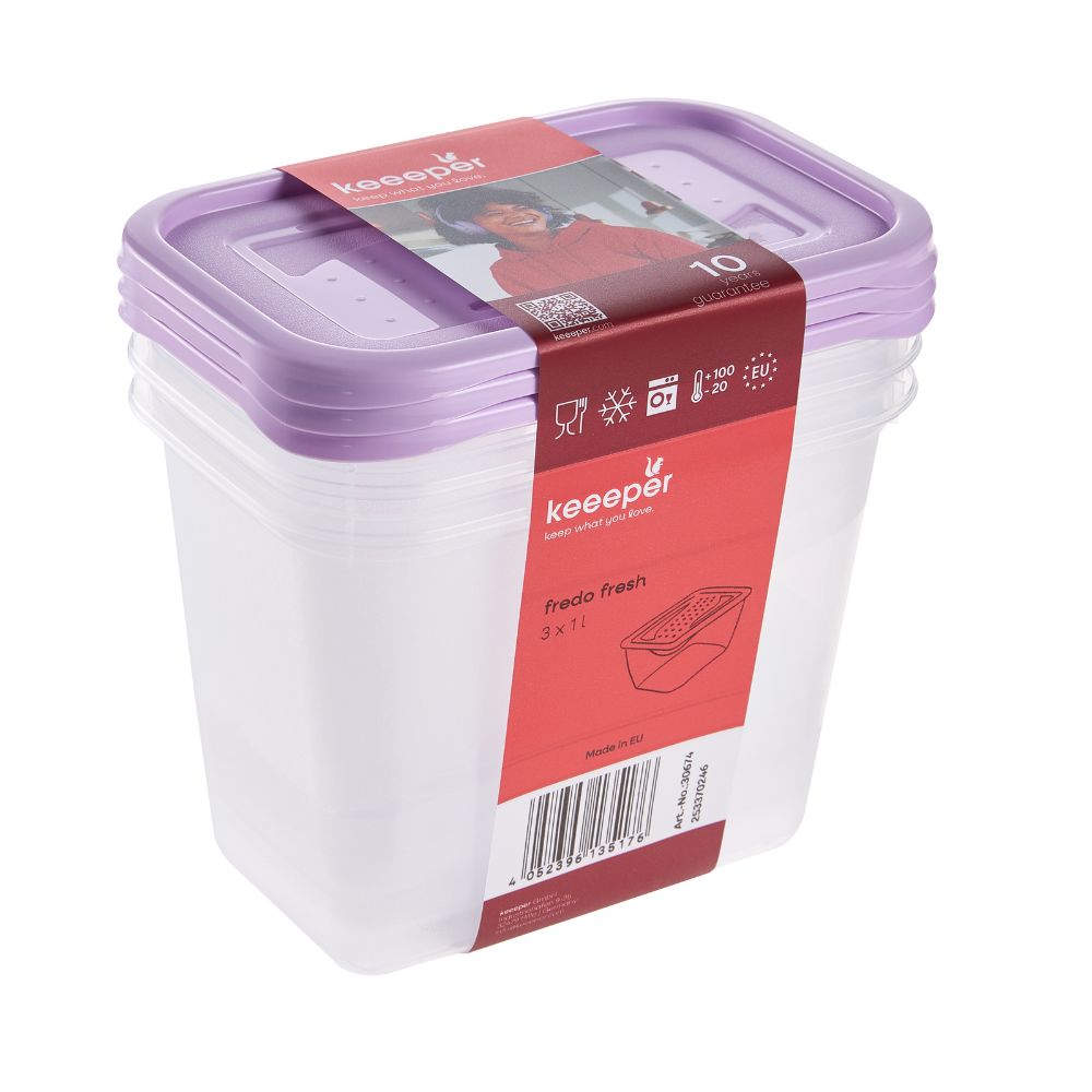 Keeeper Fredo Violet 1l Fresh zestaw pojemników na żywność 3 sztuki