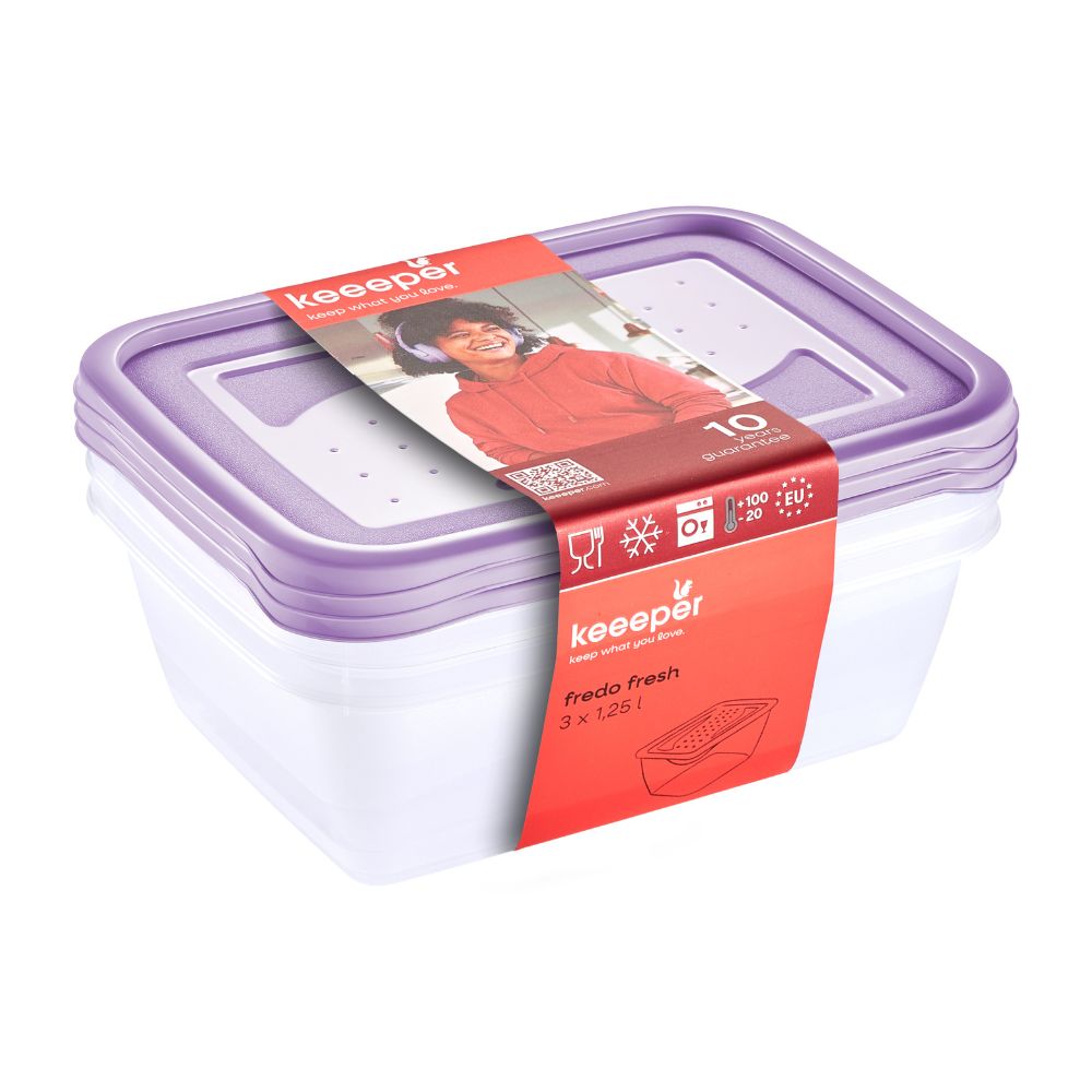 Keeeper Fredo Violet 1,25l Fresh zestaw pojemników na żywność 3 sztuki