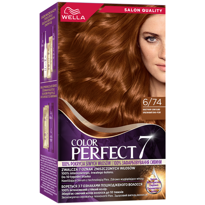 Wella Color Perfect 7, farba do włosów, 6/74 Bursztynowy Ciemny Blond, 50ml main product photo