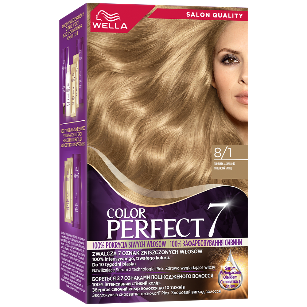 Wella Color Perfect 7, farba do włosów, 8/1 popielaty jasny blond