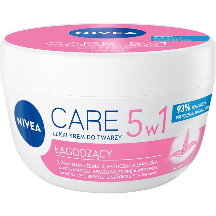 Nivea Care 5w1 Łagodzący Lekki krem do twarzy dla cery suchej i wrażliwej 100 ml main product photo
