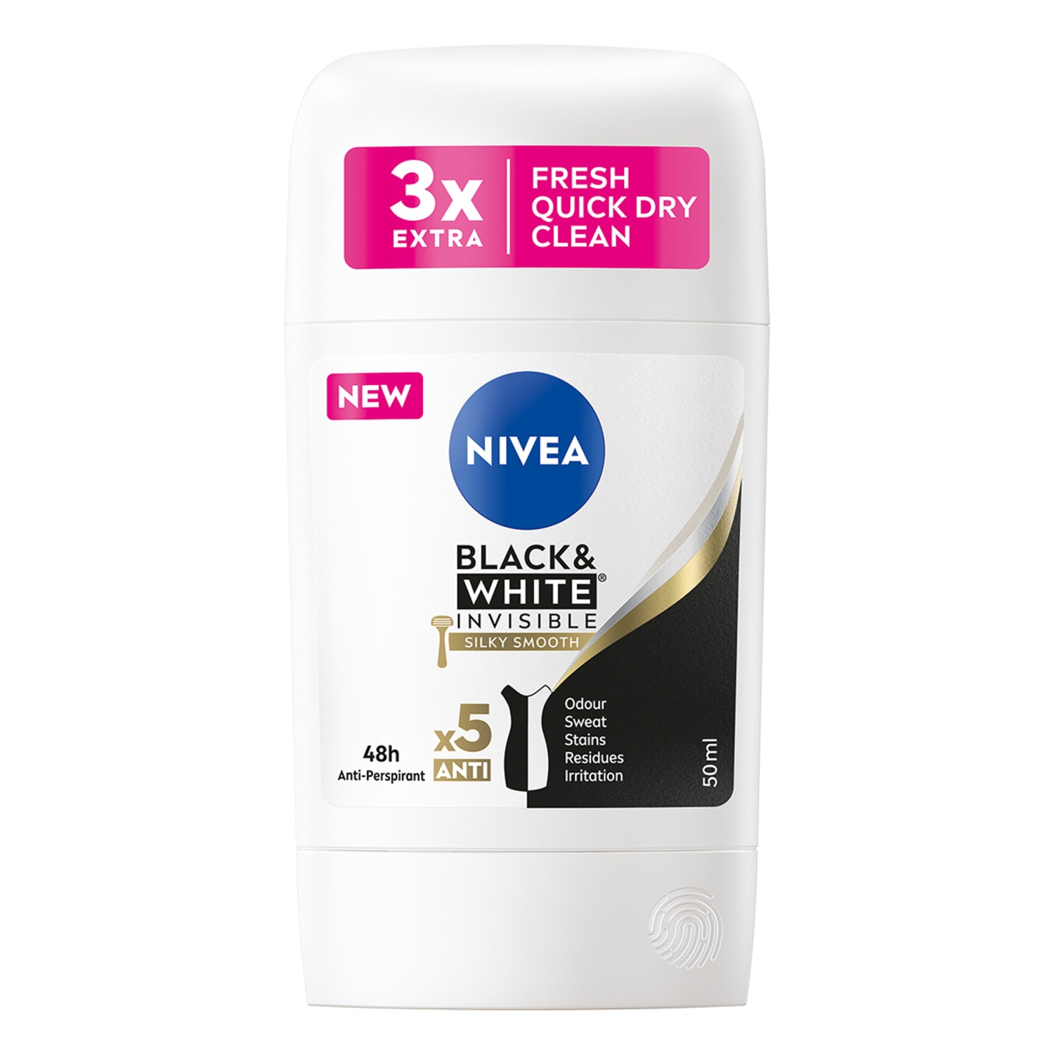 Nivea Black & White Silky Smooth Antyperspirant w sztyfcie 50 ml