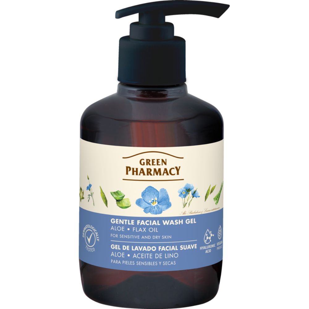 Green Pharmacy delikatny żel do mycia twarzy aloes i olej lniany 270 ml
