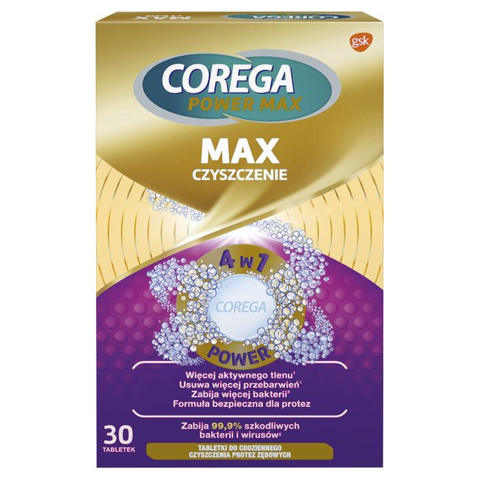 Corega Power Max Tabletki do codziennego czyszczenia protez zębowych max czyszczenie 30 sztuk main product photo