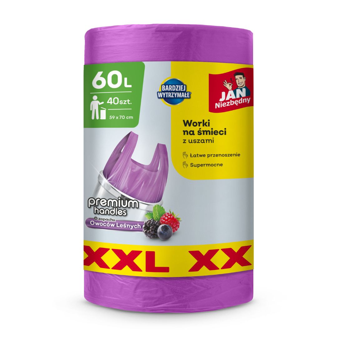 Jan Niezbędny worki na śmieci T-shirt XXL 60L Owoce Leśne 40 szt.
