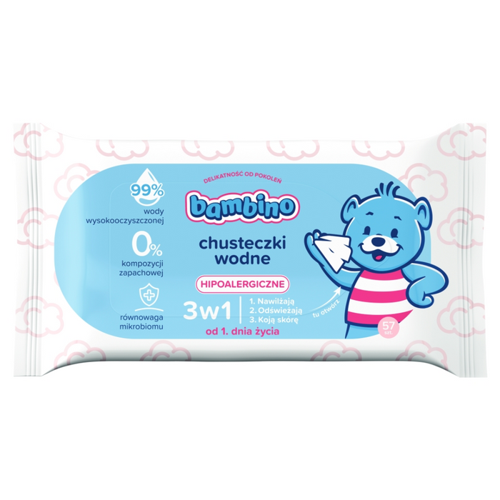 Bambino chusteczki wodne 3w1, 57 sztuk main product photo