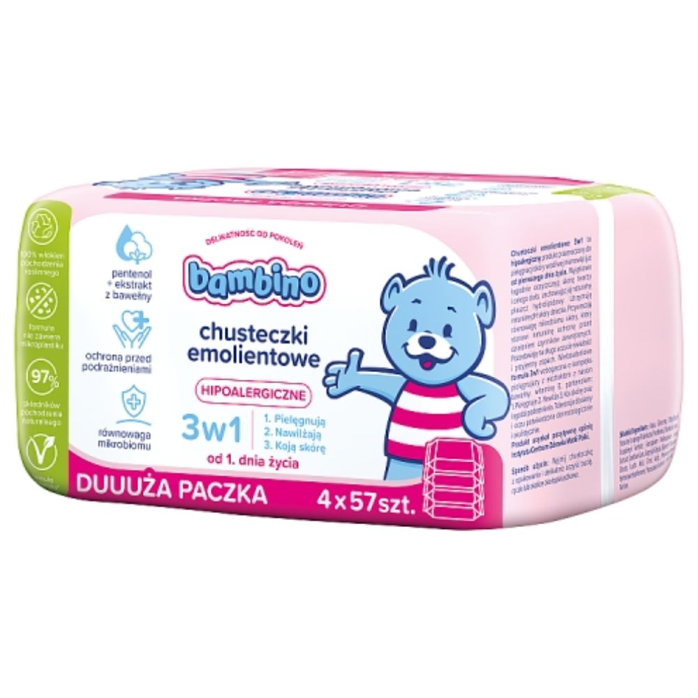 Bambino chusteczki emolientowe 3w1 4 x 57 sztuk
