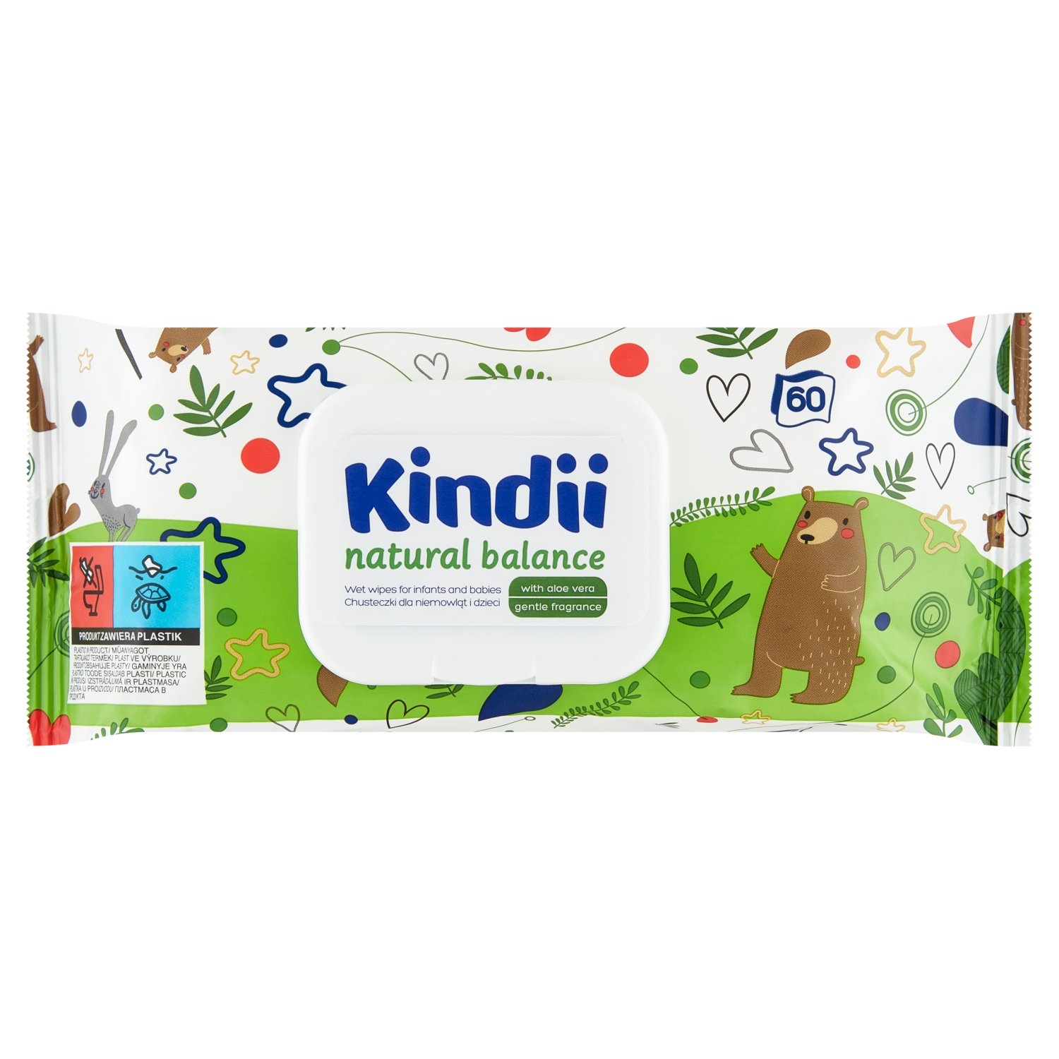 Kindii Natural Balance Chusteczki dla niemowląt i dzieci 60 sztuk