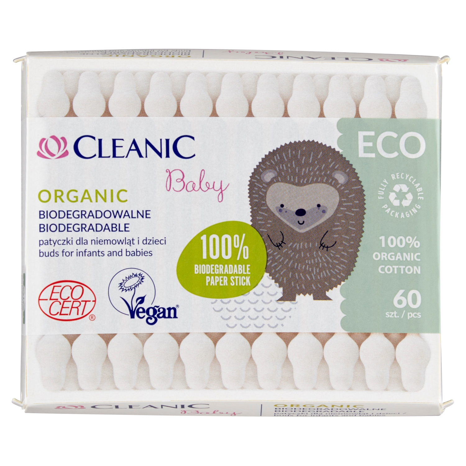 Cleanic Baby Organic Patyczki dla niemowląt i dzieci 60 sztuk