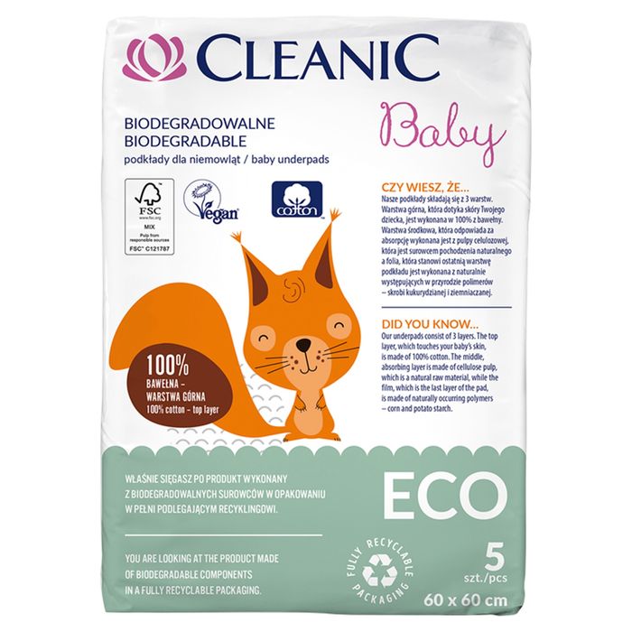 Cleanic Baby Eco Biodegradowalne podkłady dla niemowląt 60 x cm 5 sztuk main product photo