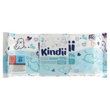 Kindii Pure Water 99 % Chusteczki dla niemowląt i dzieci 180 sztuk (3 x 60 sztuk)