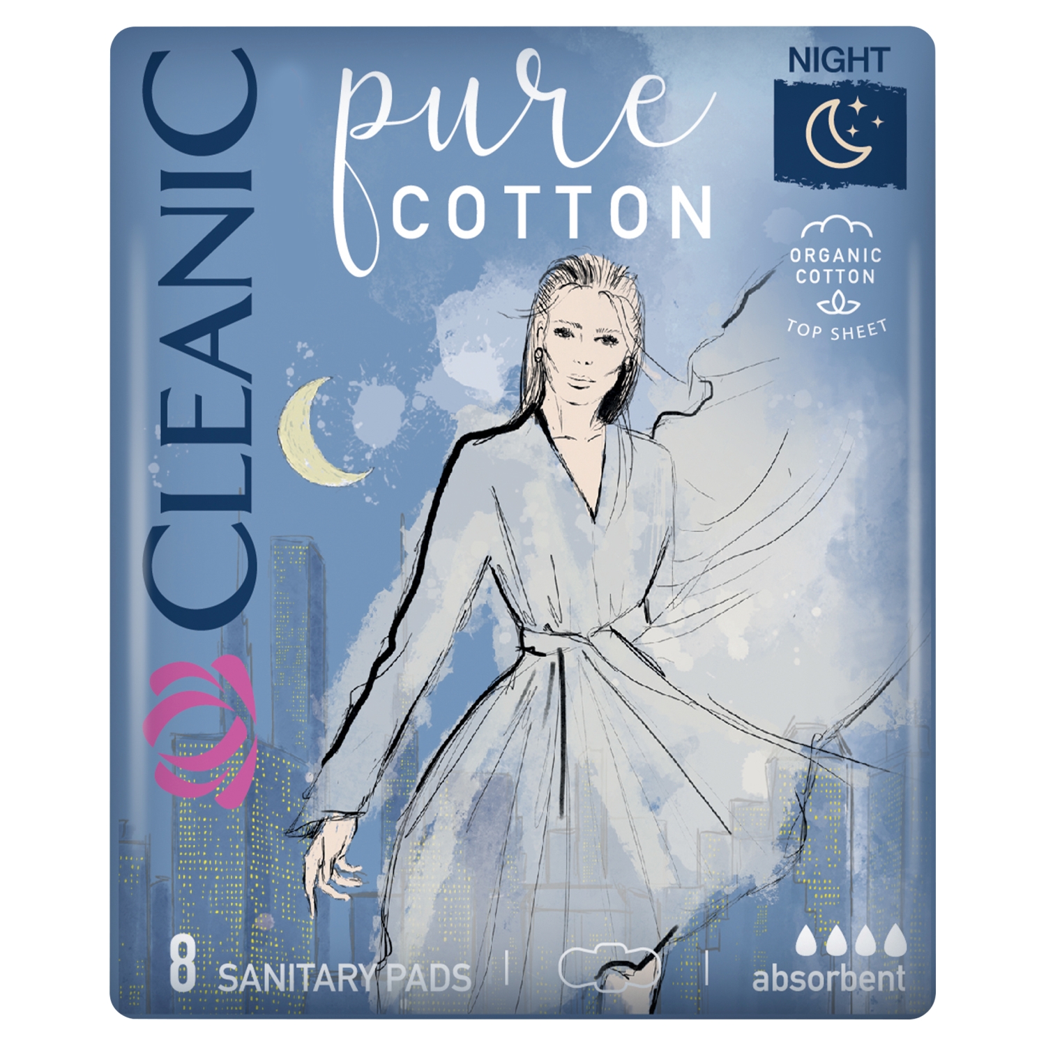 Cleanic Pure Cotton Podpaski na noc 8 sztuk