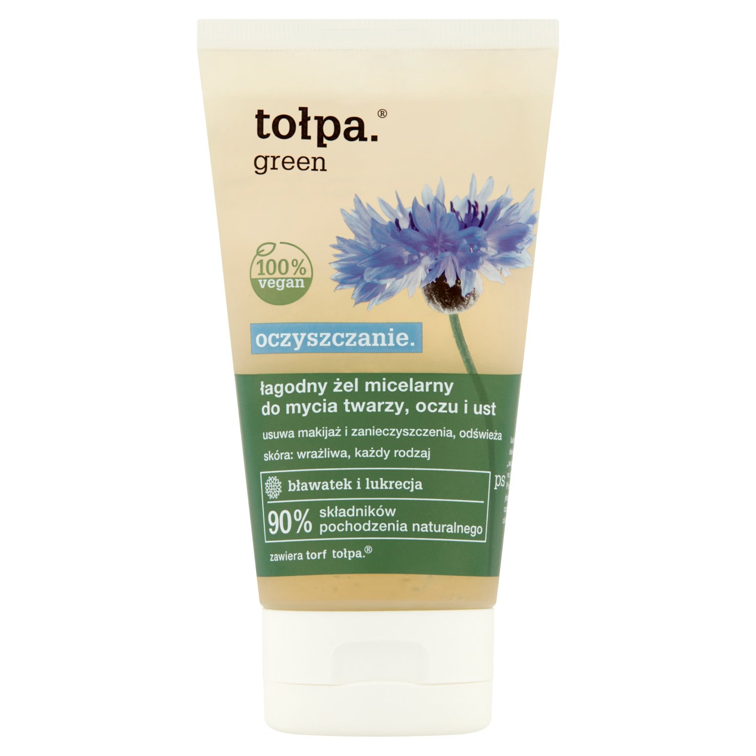 TOŁPA GREEN Oczyszczający łagodny żel micelarny do mycia twarzy, oczu i ust, lukrecja i bławatek, Vegan, 150 ml