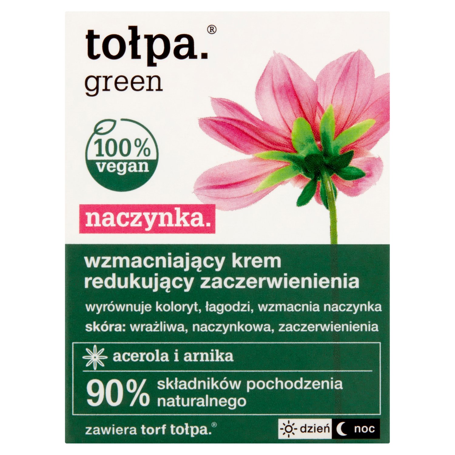 TOŁPA GREEN Wzmacniający krem redukujący zaczerwienienia dzień/noc, acerola i arnika, Vegan, 50 ml