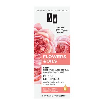 AA Flowers&Oils 65+ Efekt Liftingu Krem przeciwzmarszczkowy na okolice oczu i ust 15 ml