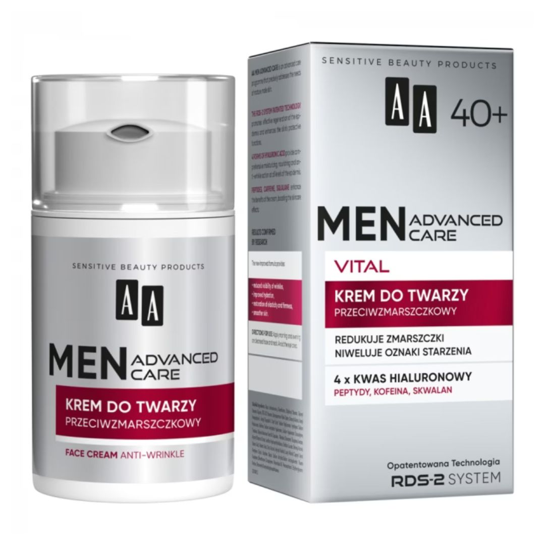 AA MEN krem do twarzy przeciwzmarszczkowy Advanced Care Vital 40+ 50 ml