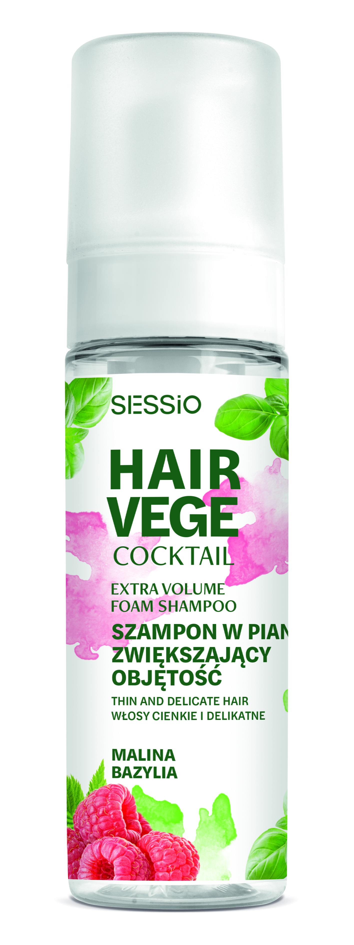 SESSIO HAIR VEGE Szampon w piance zwiększający objętość malina / bazylia, vegan 175 ml