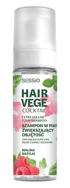 SESSIO HAIR VEGE Szampon w piance zwiększający objętość malina / bazylia, vegan 175 ml
