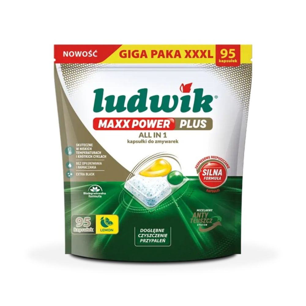 Ludwik Maxx Power Plus All in 1 kapsułki do zmywarki Lemon 95 Sztuk