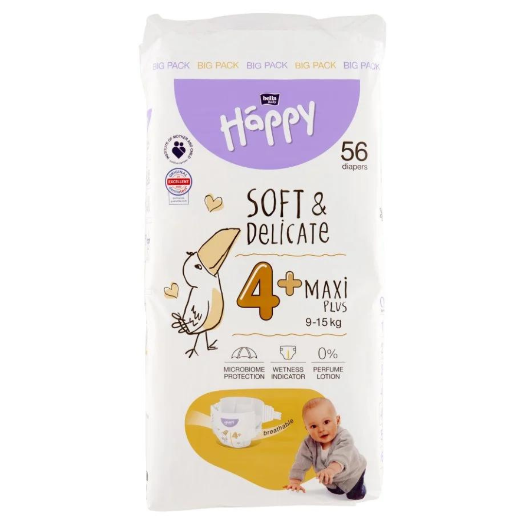 Bella Baby Happy Pieluszki jednorazowe 4+ maxi plus 9-15 kg 56 sztuki