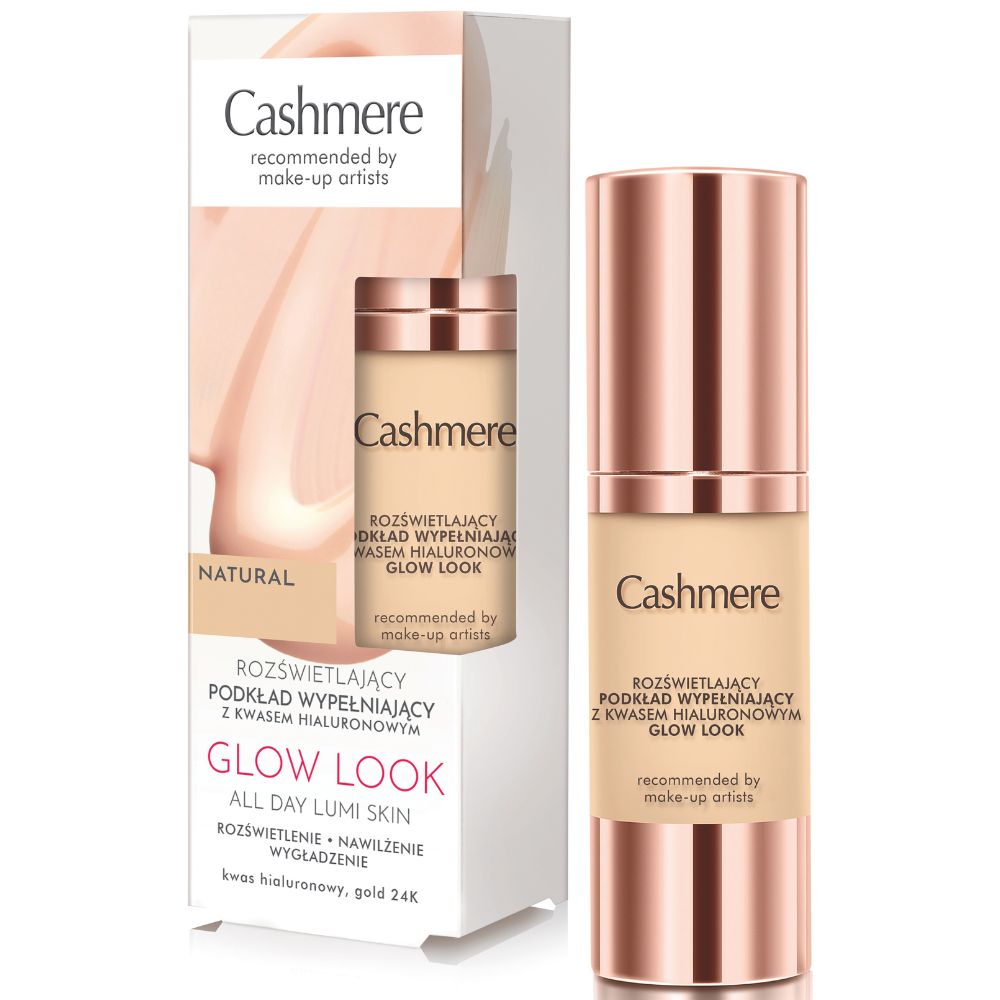 Cashmere Glow Look Natural rozświetlający podkład wypełniający z kwasem hialuronowym 30 ml