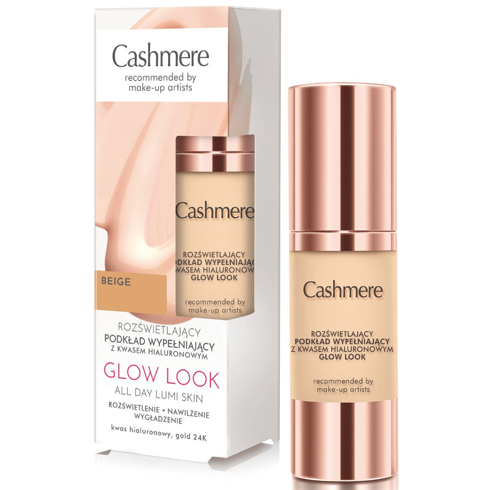 Cashmere Glow Look Beige rozświetlający podkład wypełniający z kwasem hialuronowym 30 ml