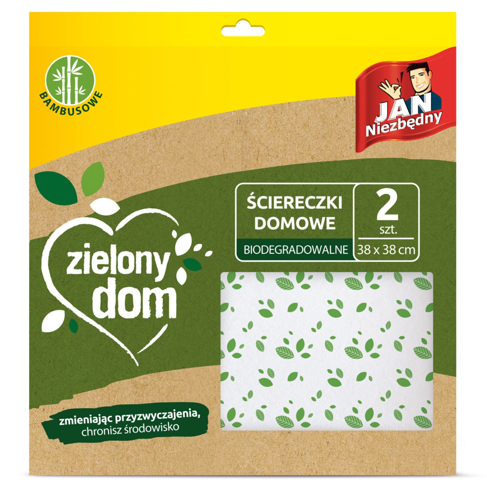 Jan Niezbędny Zielony dom Ściereczki domowe biodegradowalne 38 cm x 2 sztuki
