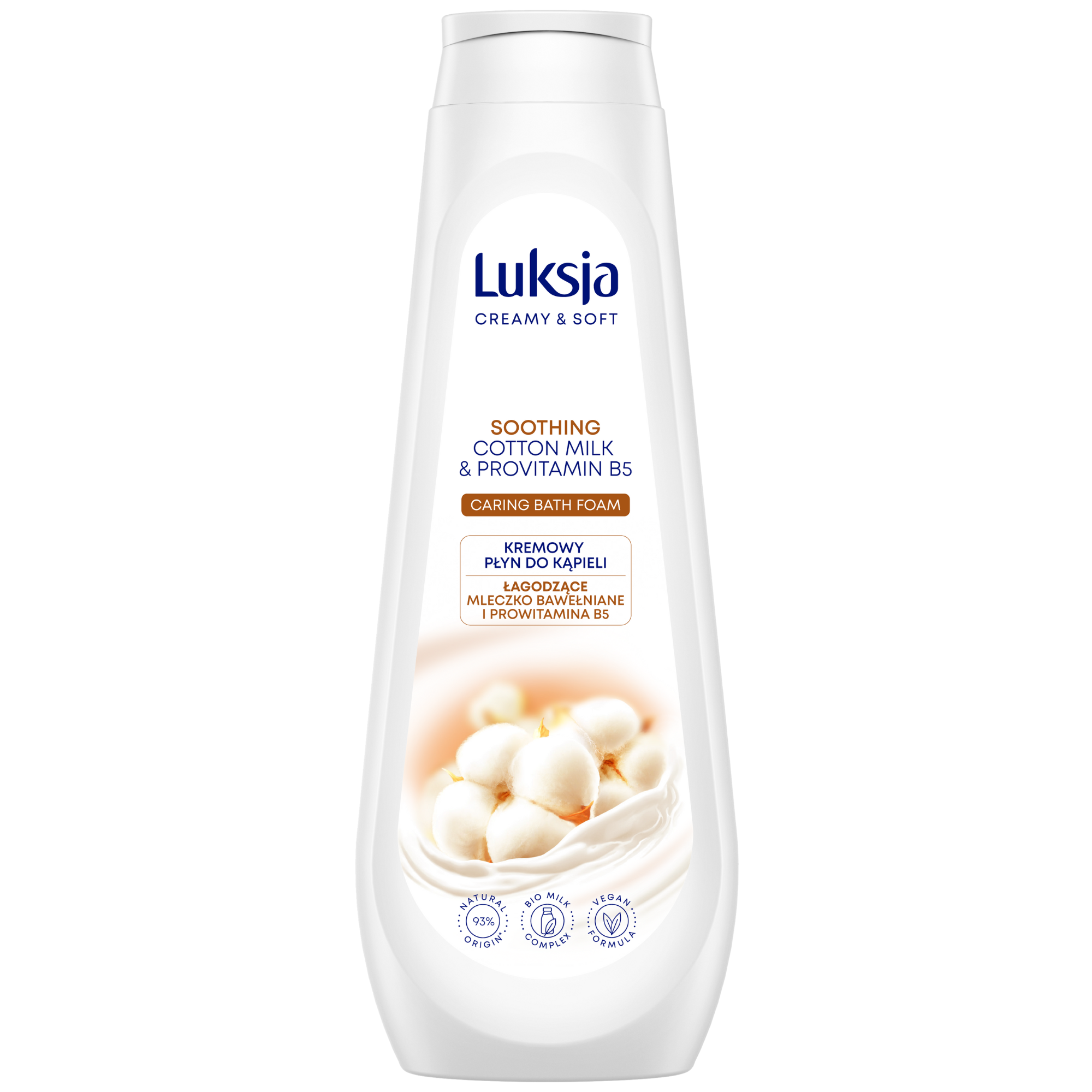 Luksja Creamy & Soft Kremowy płyn do kąpieli łagodzące mleczko bawełniane i prowitamina B5 900 ml