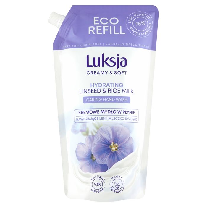 Luksja Creamy & Soft Kremowe mydło w płynie nawilżające len i mleczko ryżowe 900 ml main product photo