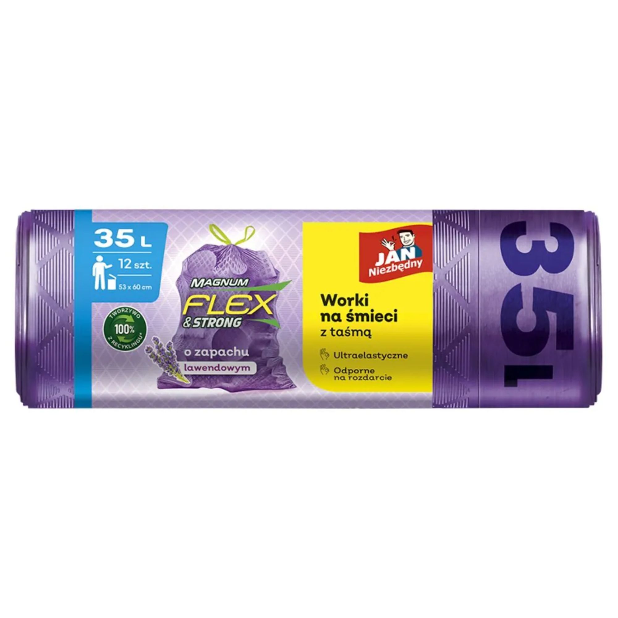 JAN NIEZBĘDNY Magnum Flex&Strong Lawenda worki na śmieci z taśmą 35 L 12 sztuk