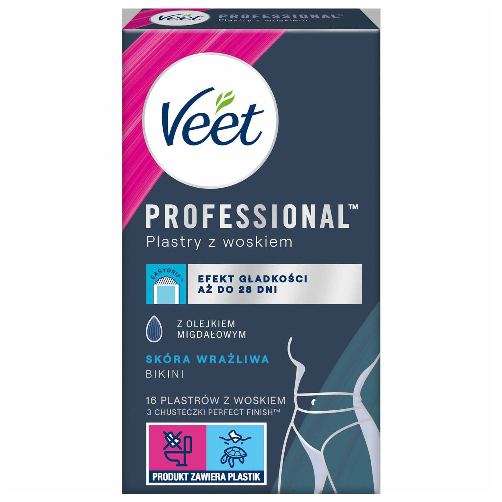 VEET Professional plastry z woskiem do depilacji bikini dla skóry wrażliwej 16 sztuk