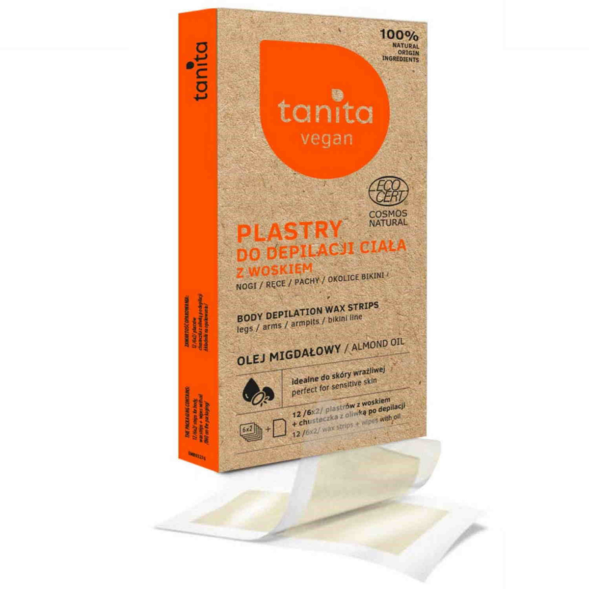 TANITA VEGAN plastry do depilacji ciała z olejem migdałowym 12szt