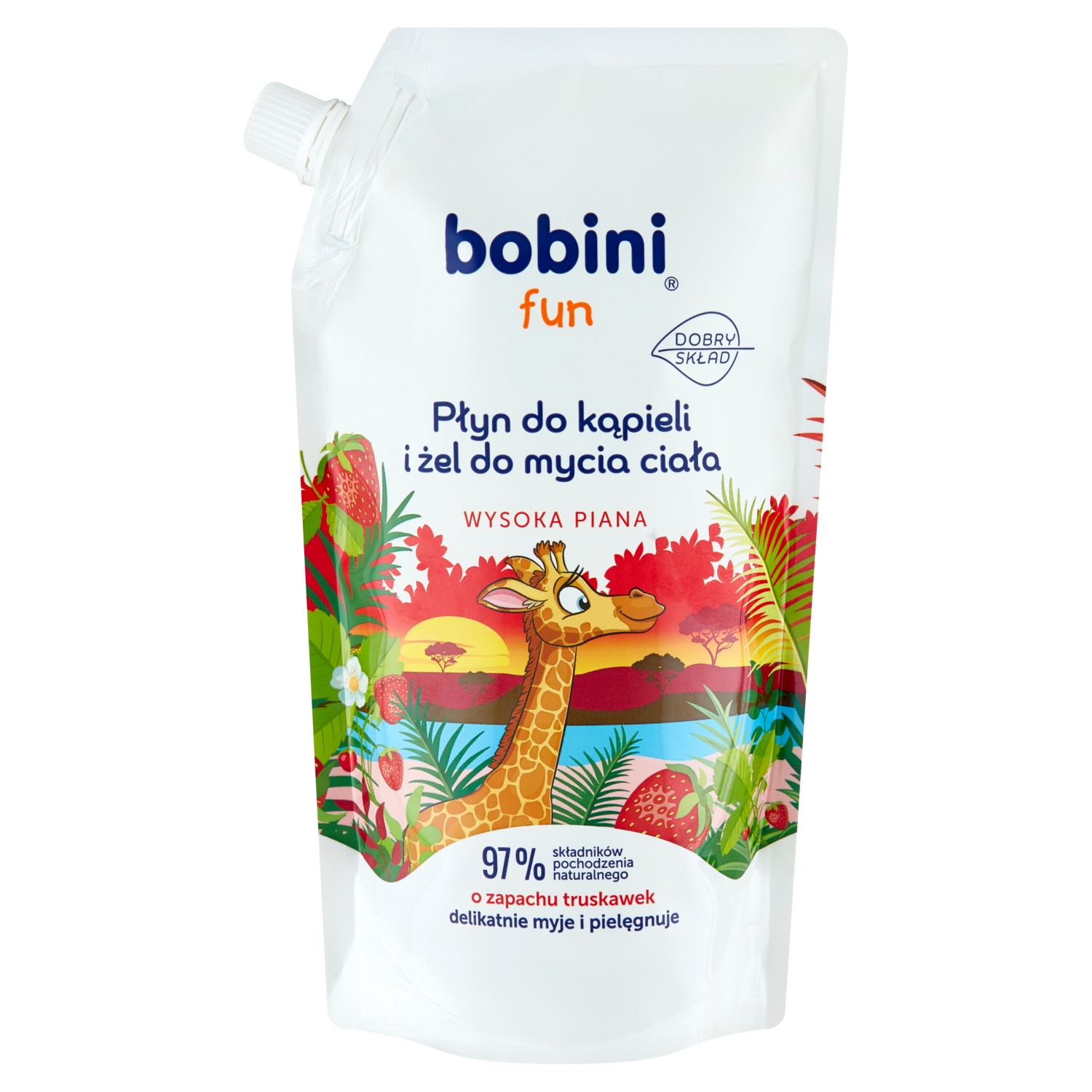 bobini Fun Płyn do kąpieli i żel mycia ciała o zapachu truskawek 500 ml