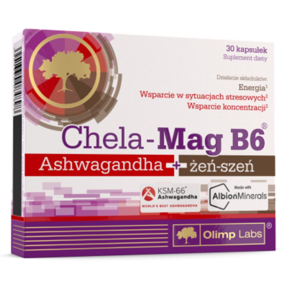 Olimp Chela-Mag B6 Ashwagandha+żeń-szeń 30 kapsułek