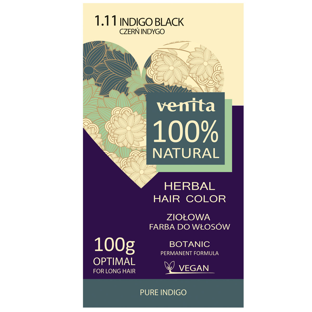 Venita Herbal Hair Color ziołowa farba do włosów 1.11 Czerń Indygo