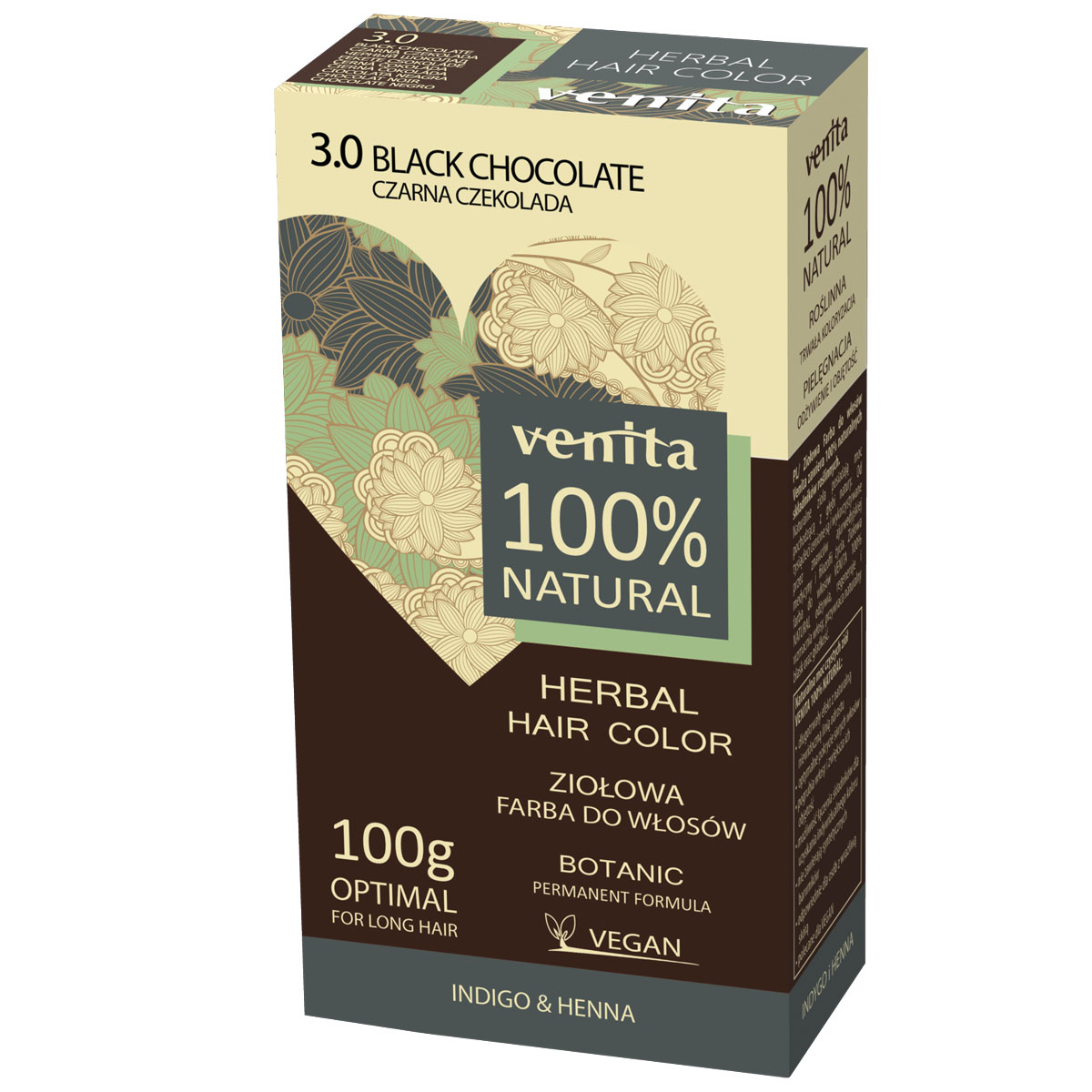 Venita farba do włosów ziołowa 100% naturalna 3.0 czarna czekolada