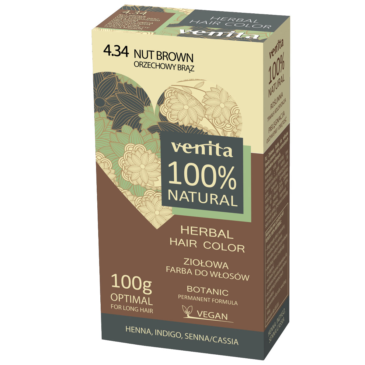 Venita 100%  Natural ziołowa farba do włosów 100 g 4.34 Orzechowy Brąz