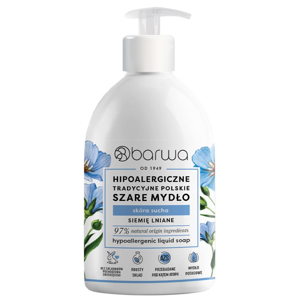 Barwa Hipoalergiczne tradycyjne polskie szare mydło z ekstraktem lnu 500 ml