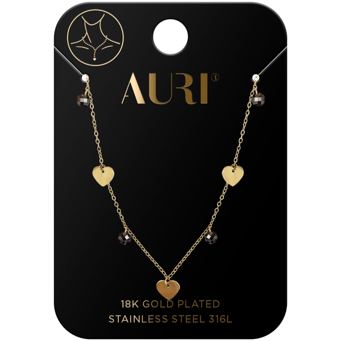 AURI NASZYJNIK CZARNE KRYSZTALKI I SERCA main product photo