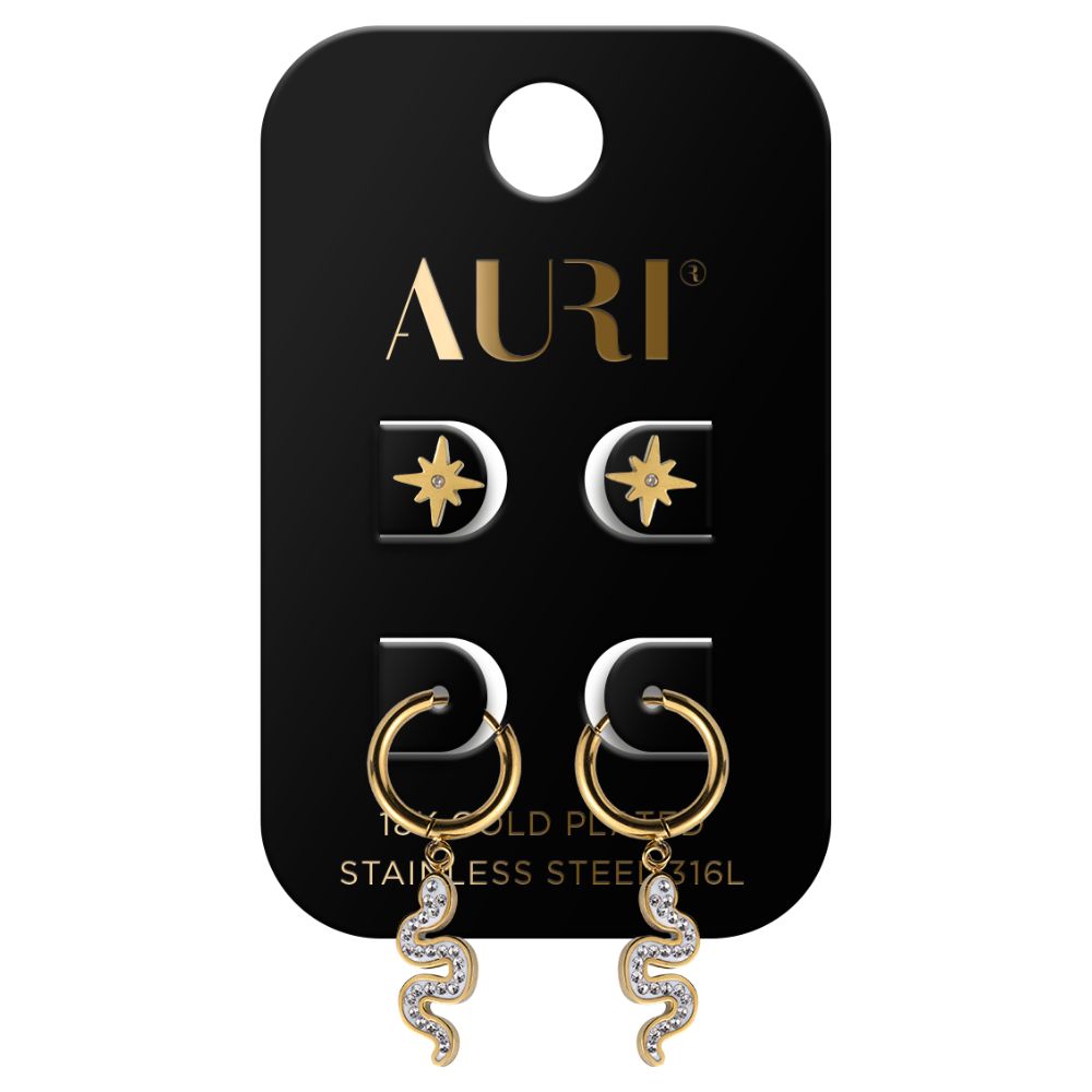 Auri kolczyki zestaw gwiazdka i żmijka 2 sztuki