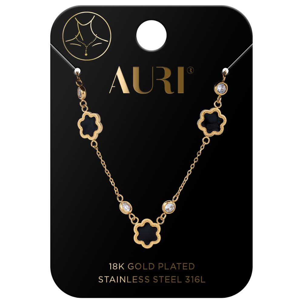 Auri naszyjnik czarne kwiatki i cyrkonie 1 sztuka