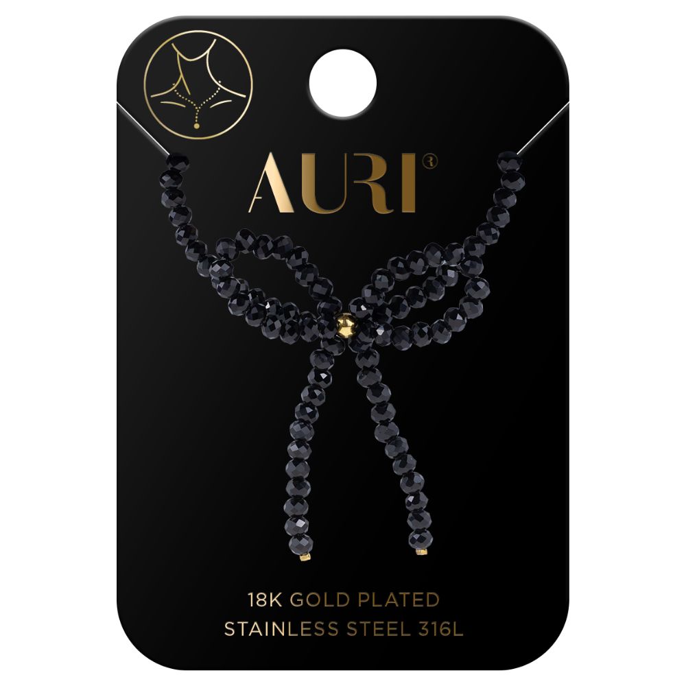 Auri naszyjnik choker kokarda z czarnych koralików 1 sztuka